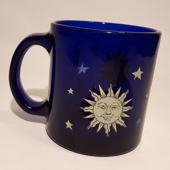 Vintage Libbey Coffee Mug Cobalt Blue Glass Celestial FRIENDS - Picture 2 of 9